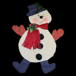 Vintage Handmade Fabric Snowman Christmas Wall Decor Tapestry Kitsch‎ Xmas 21"